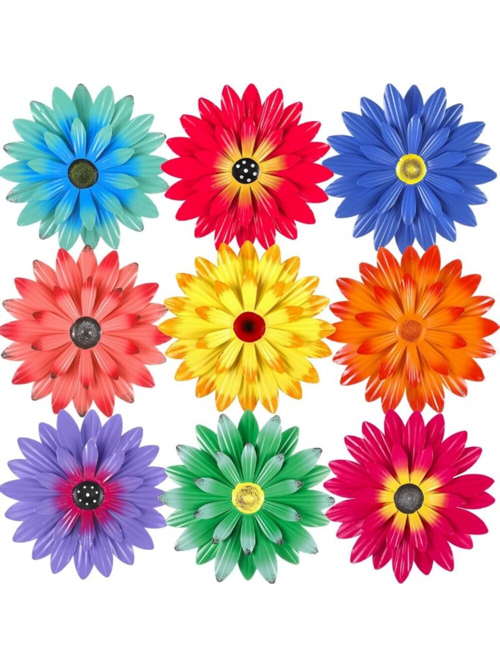 9-Piece Metal Flower Wall Art Set - Vibrant Colors, 8-Inch Decorative Home Decor
